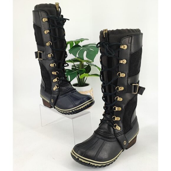 Sorel Women's Conquest Carly Black Leather Riding Boots Size 6 - Picture 1 of 8